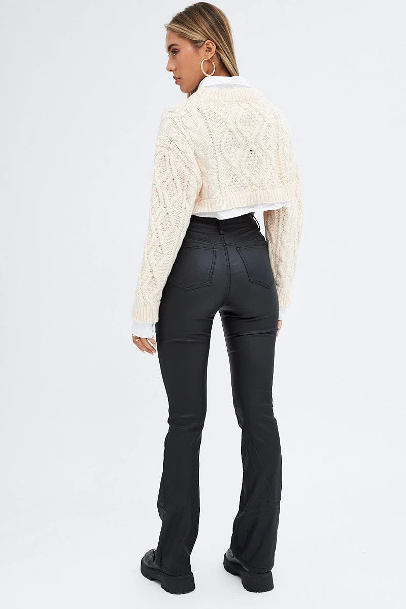 Black Flare Denim Jeans Coated High rise - Image 5