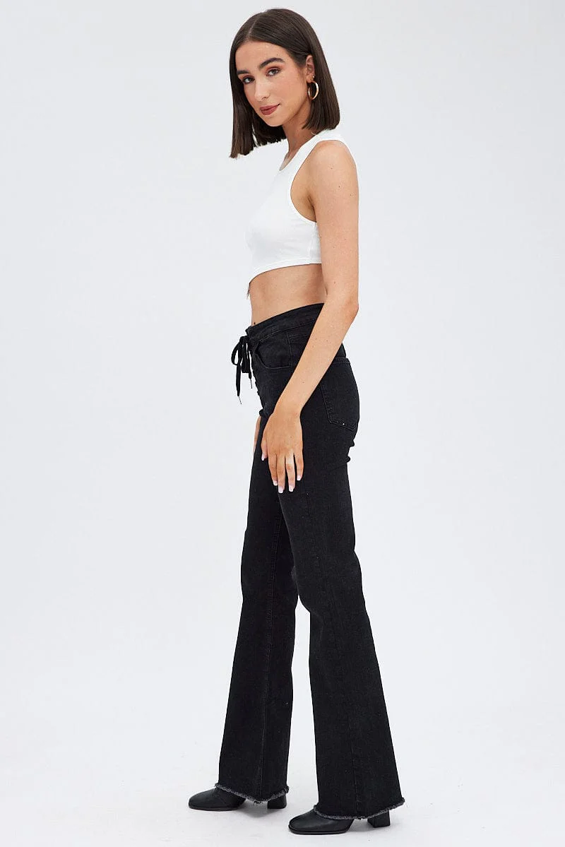 Black Flare Jeans Lace Up - Image 4