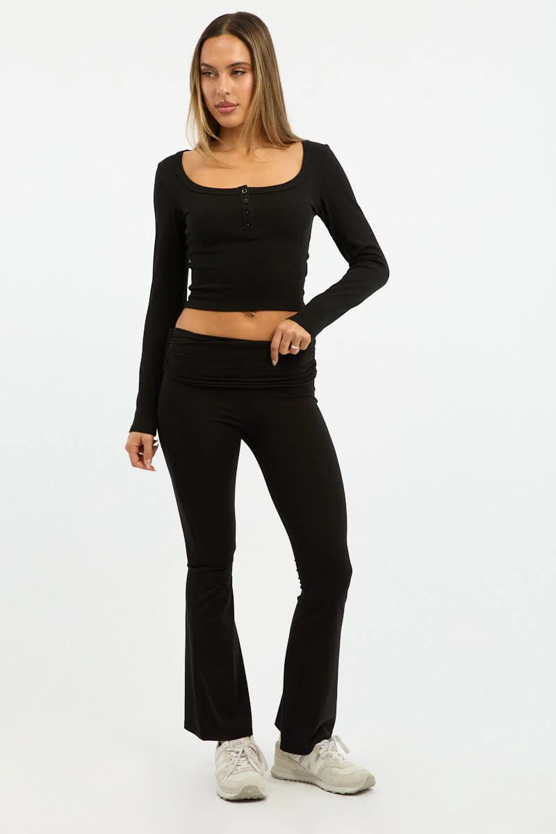 Black Flare Leg Pants - Image 2
