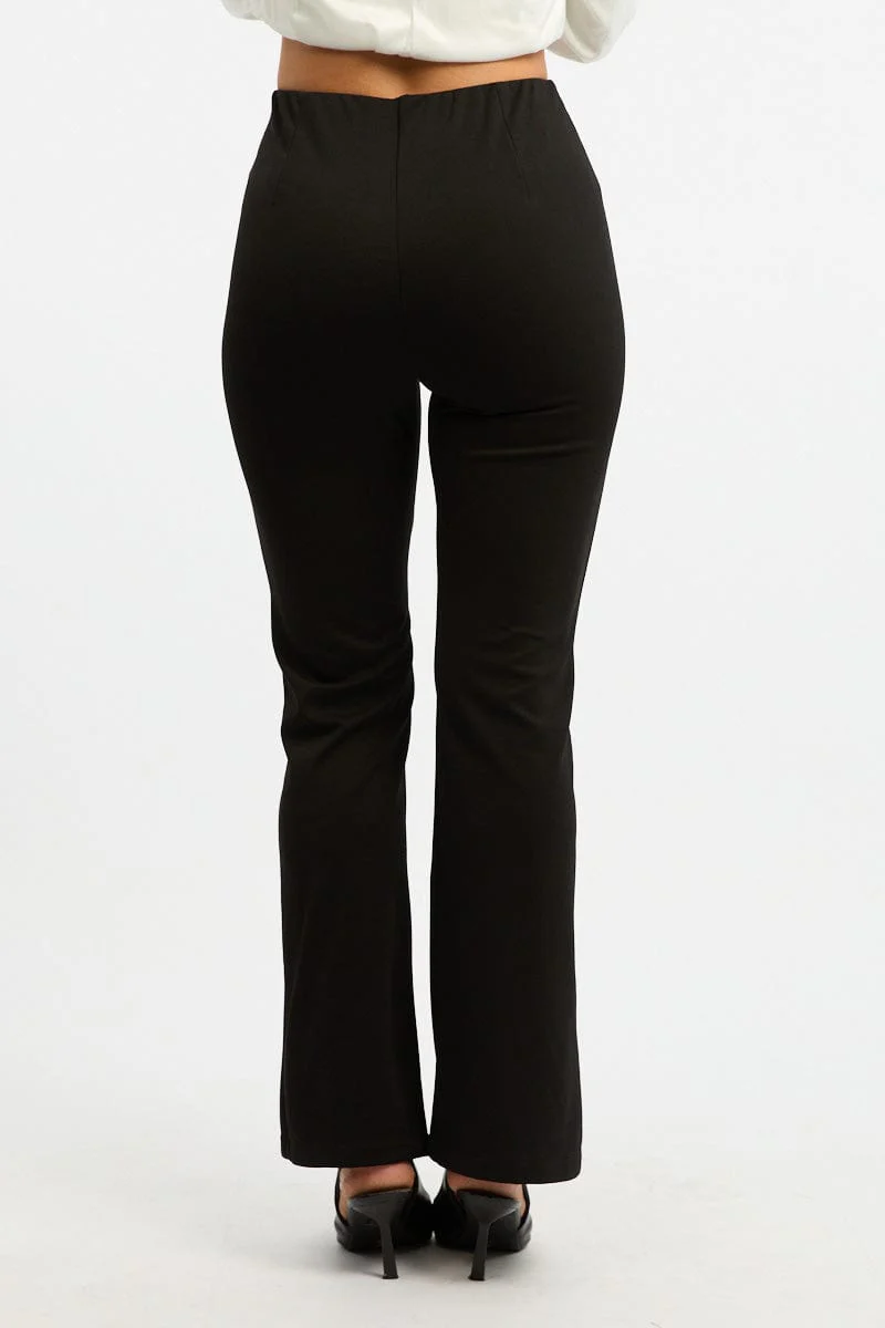 Black Flare Leg Pants Front Split - Image 4