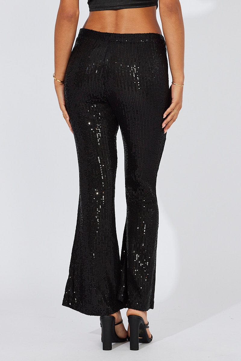 Black Flare Leg Pants High Rise Metallic - Image 5