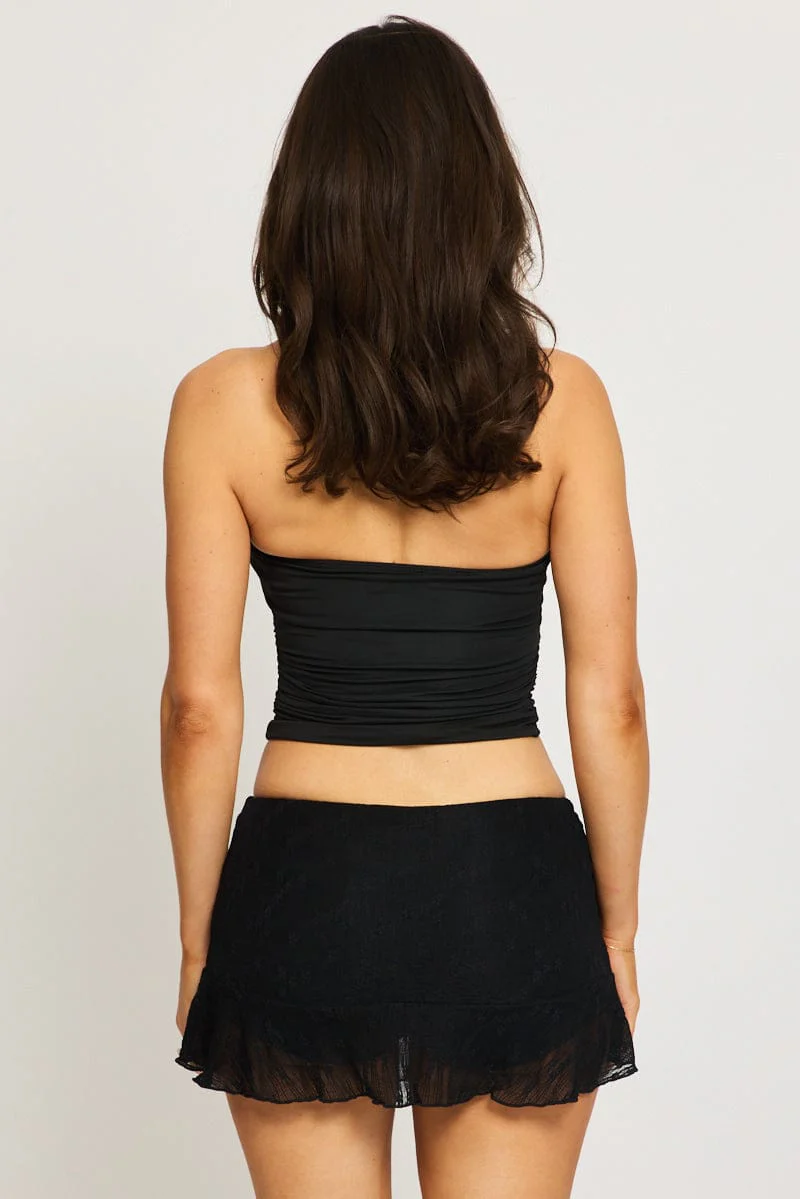 Black Flare Skort Skirt Mid Rise Lace Textured - Image 5