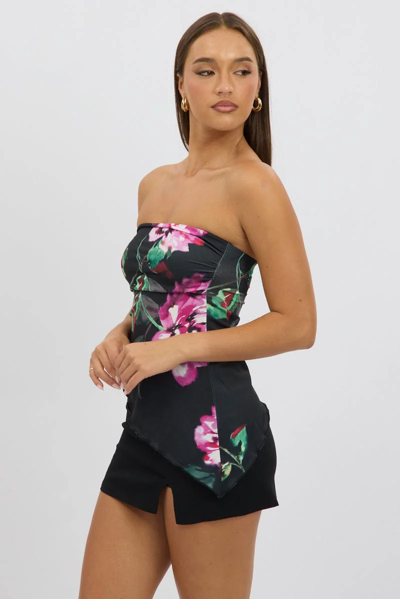 Black Floral Bandeau Top - Image 4