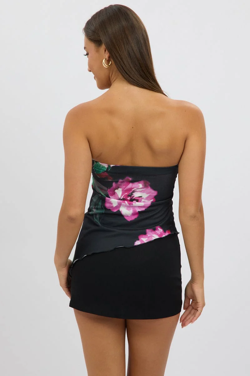 Black Floral Bandeau Top - Image 5