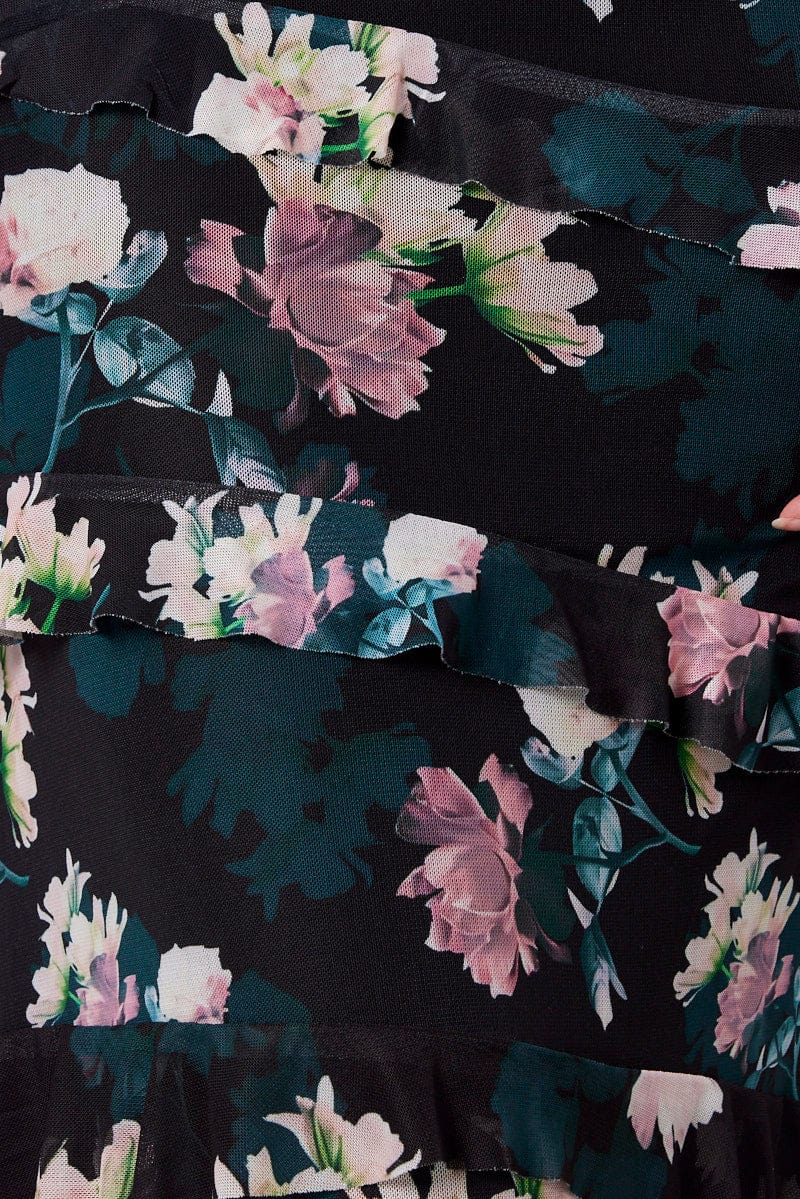 Black Floral Bodycon Dress Singlet Sweetheart Frill - Image 6
