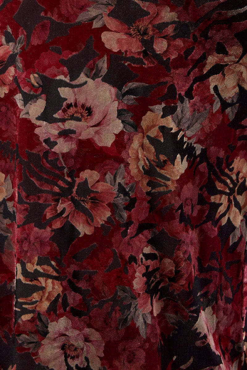 Black Floral Devore Maxi Dress Burnout Velvet Ruffle Dress - Image 6