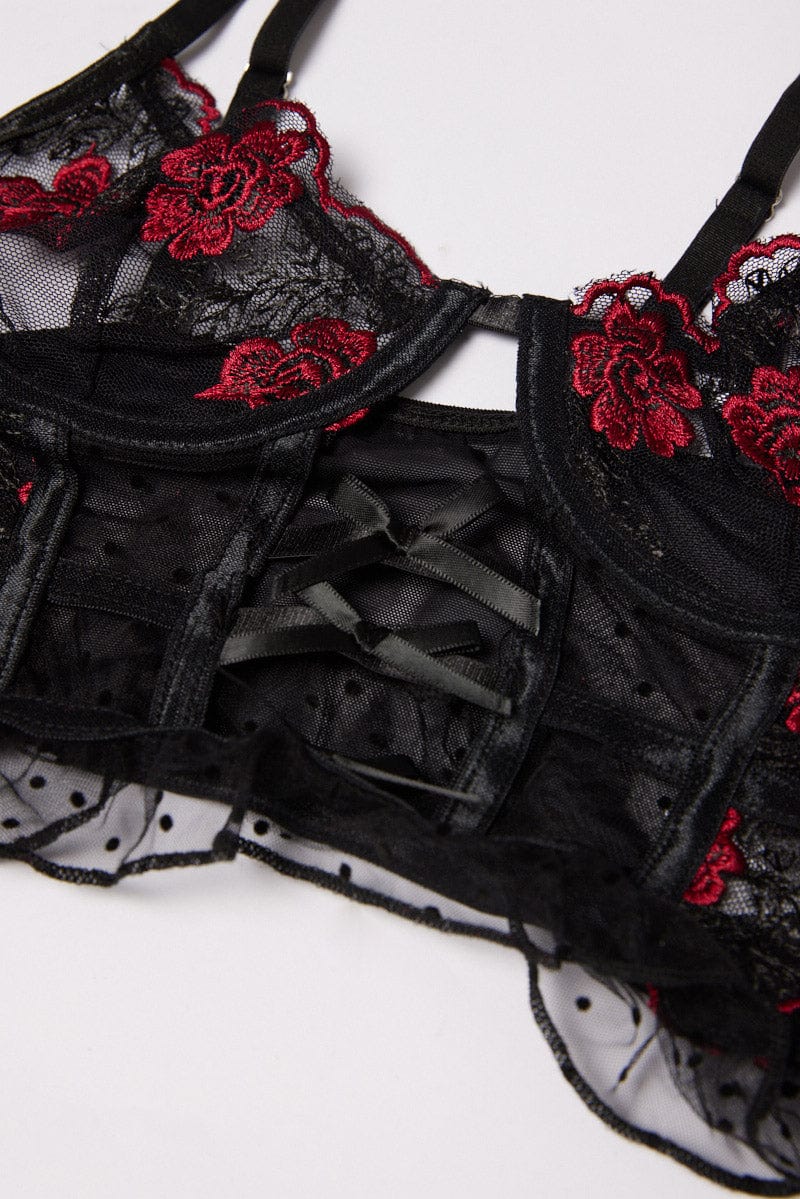 Black Floral Embroidery Lingerie Set - Image 2