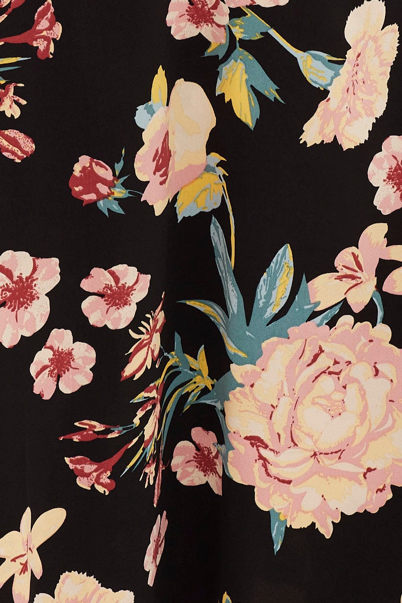 Black Floral High Waist Front Slit Floral Midi Skirt - Image 6