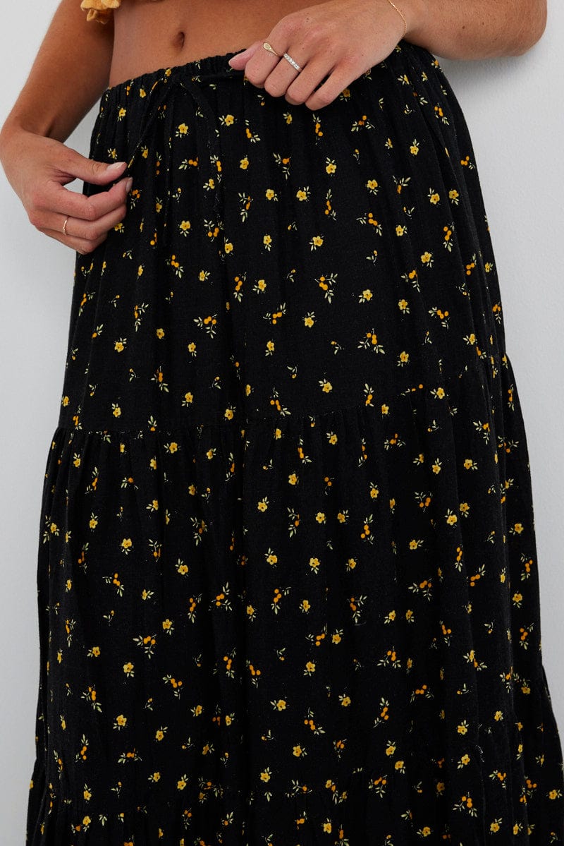 Black Floral Maxi Skirt Elasticated Waist - Image 6