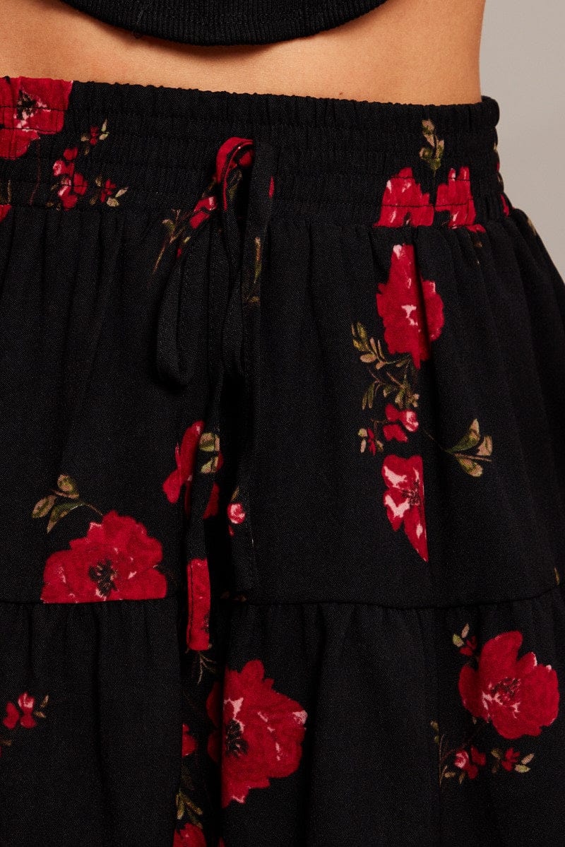 Black Floral Skater Skirt Mini - Image 6