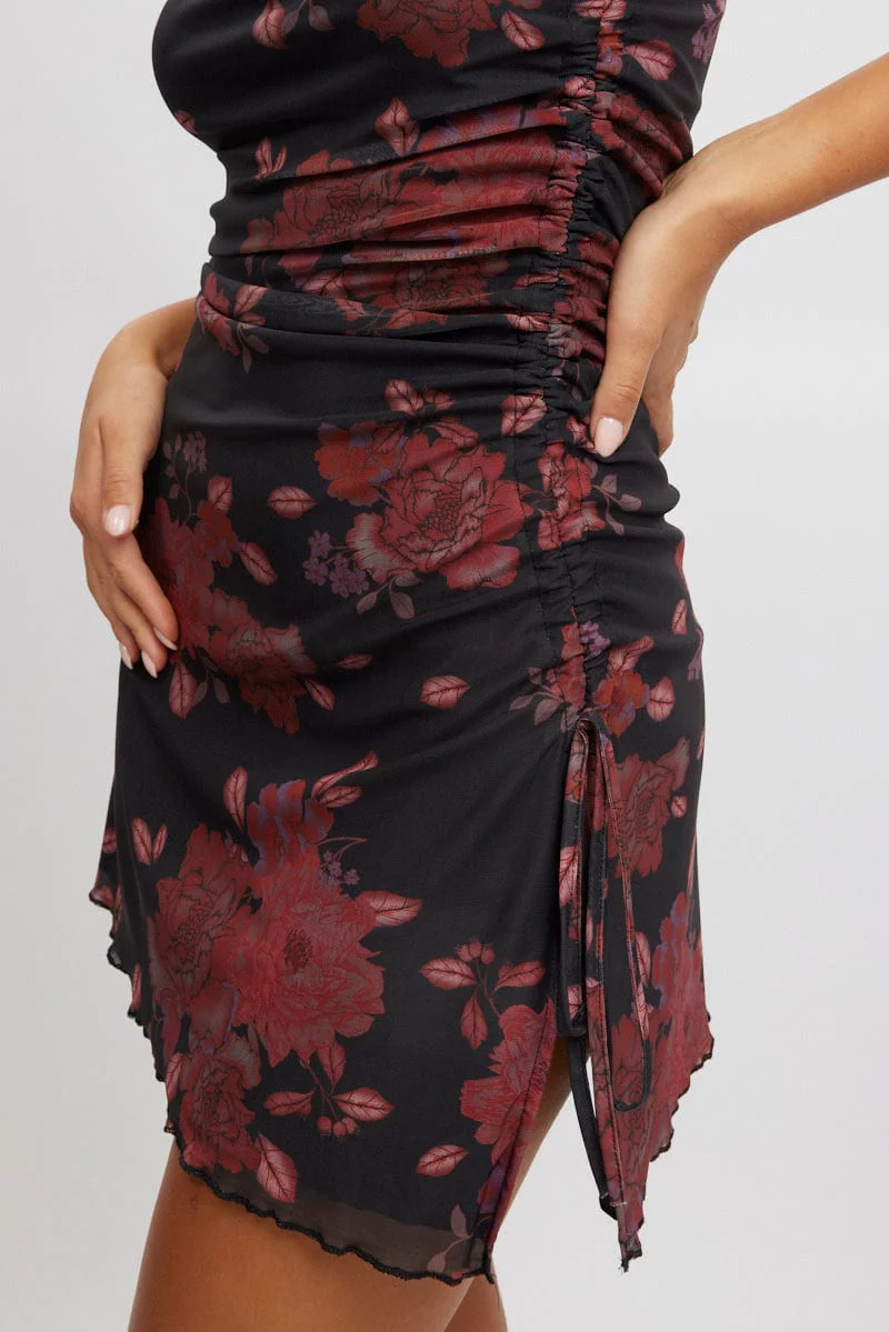 Black Floral Strapless Dress Mini Mesh - Image 6