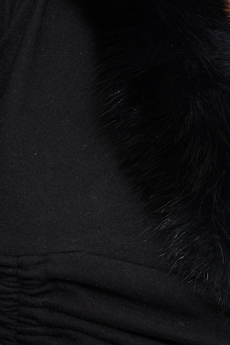 Black Fur Trim Drawstring Top - Image 5