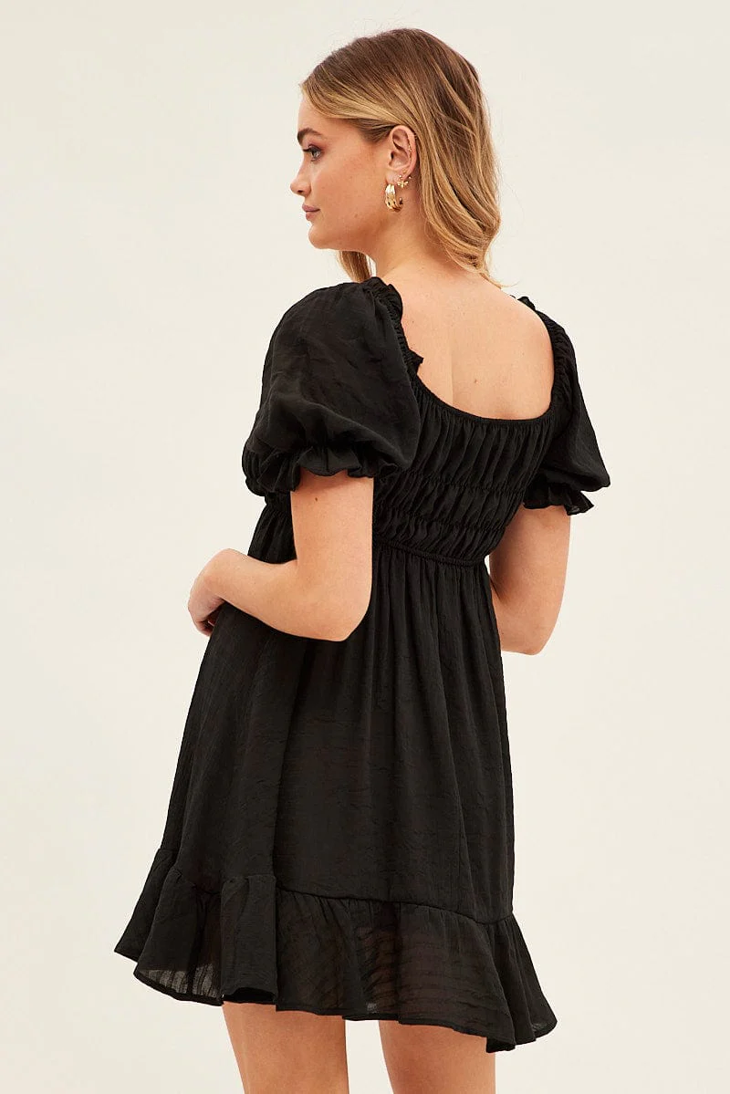 Black Gathered Bust Skater Dress - Image 5