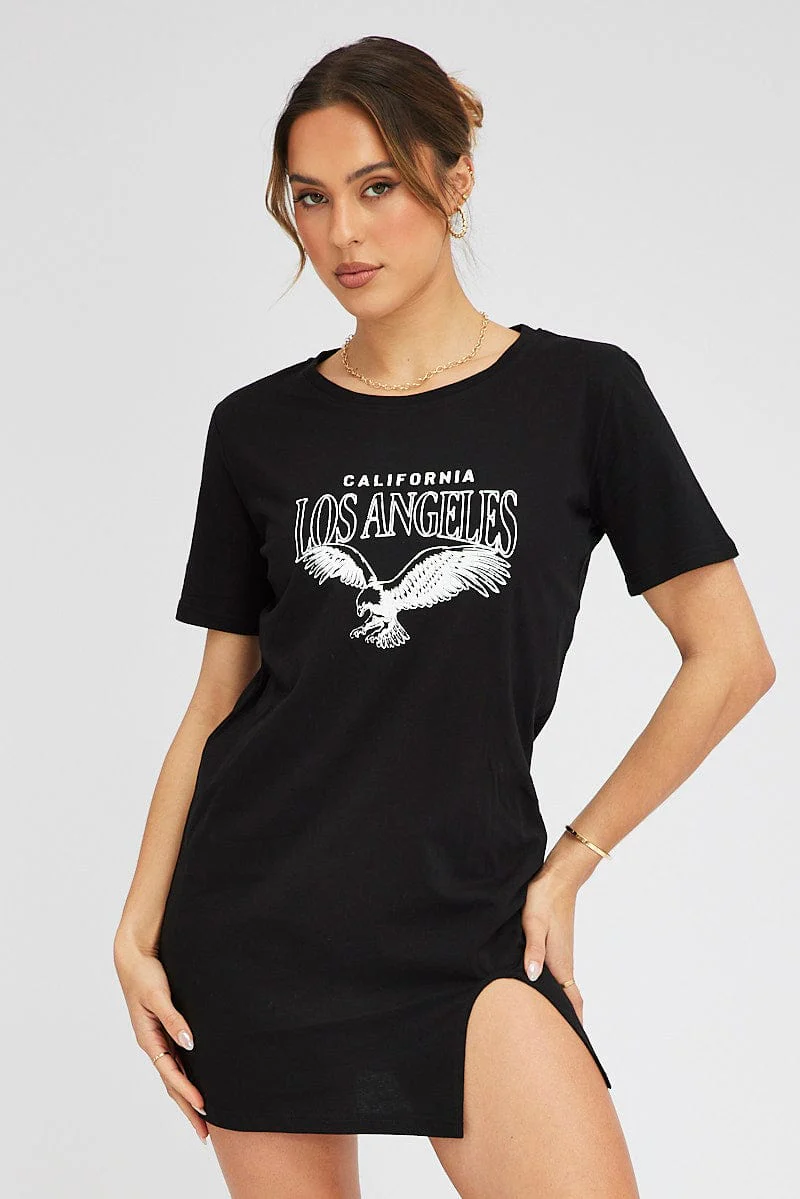 Black Graphic Dress Short Sleeve - Image 3
