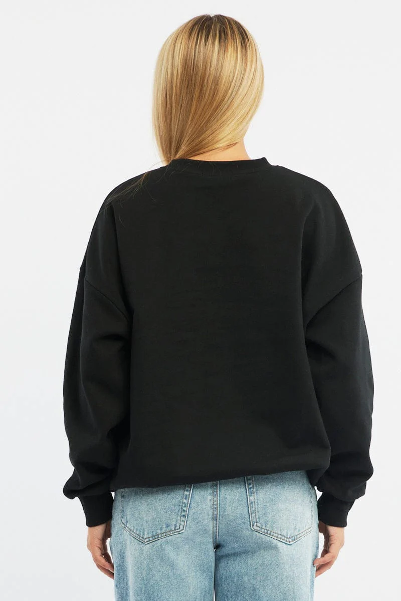 Black Graphic Sweater Long Sleeve - Image 4