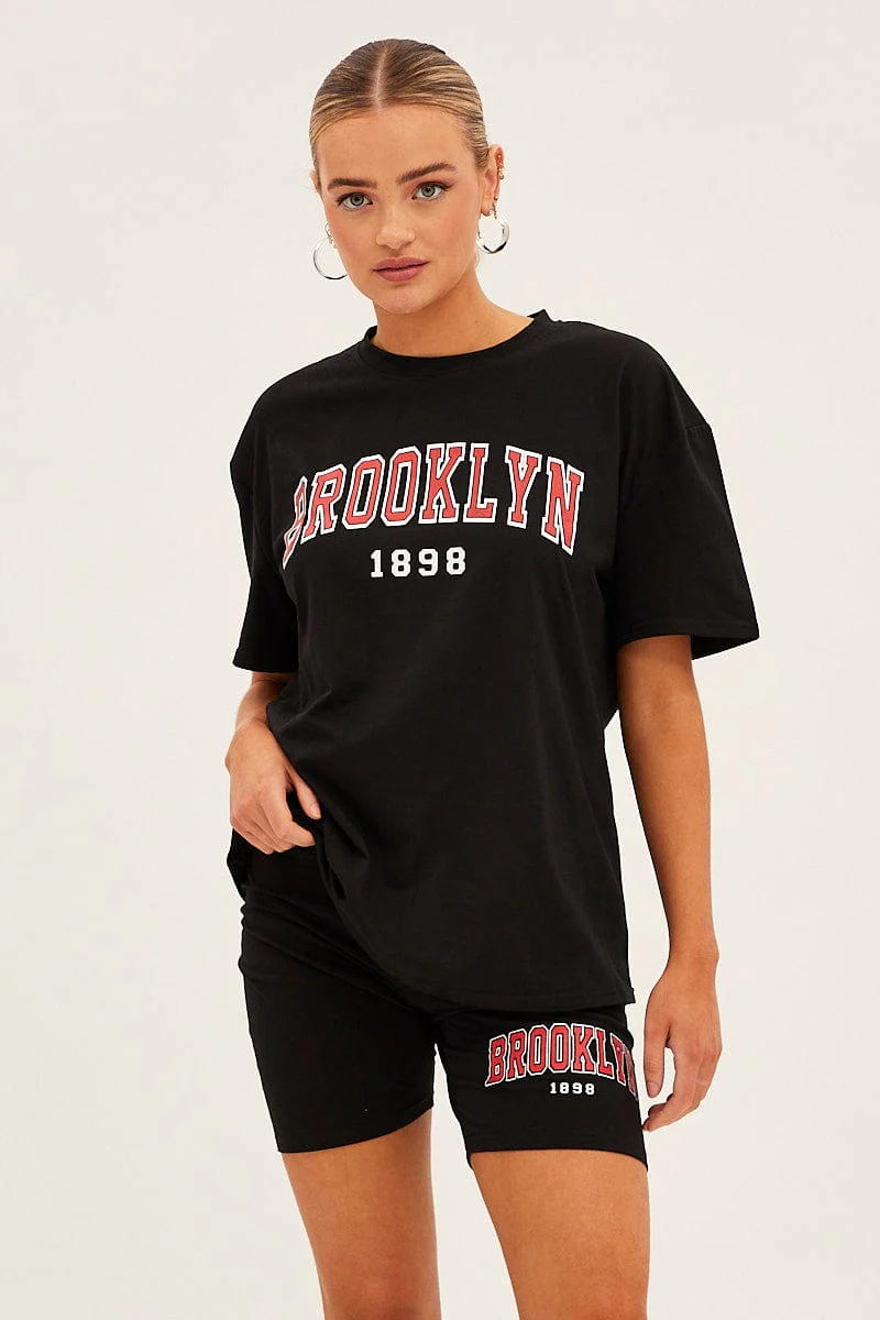 Black Graphic T And Biker Shorts Set - Image 3