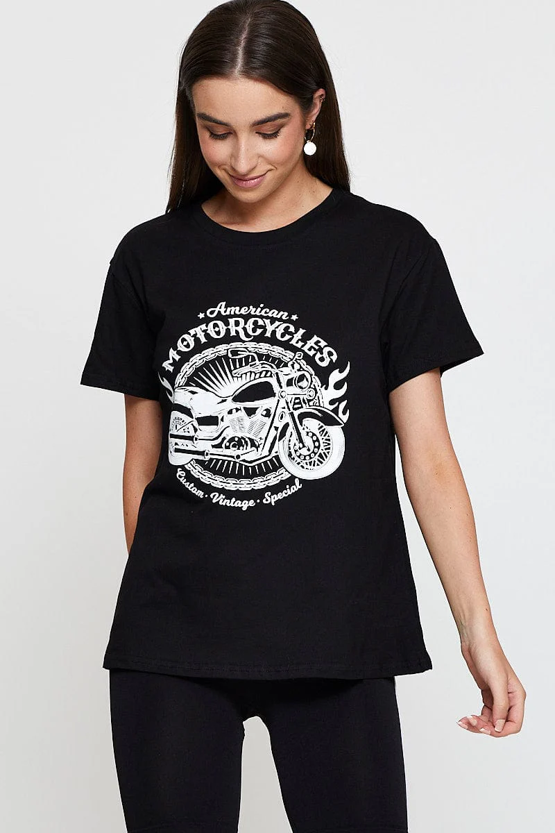 Black Graphic T-Shirt Short Sleeve