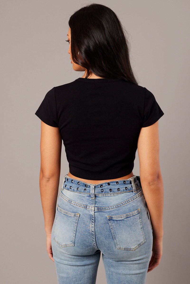 Black Graphic Tee Crop Short Sleeve - Image 5
