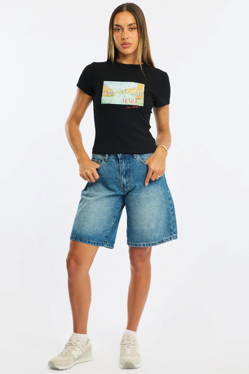 Black Graphic Tee Short Sleeve - Image 2