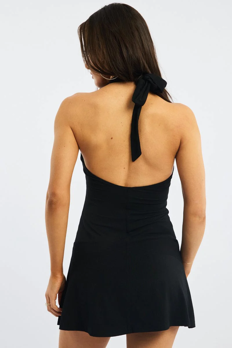 Black Halter Neck Mini Dress - Image 5