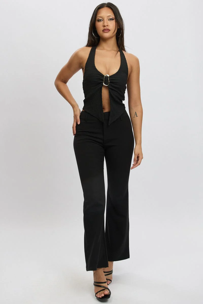 Black Halter Neck Top Metal Buckle - Image 3