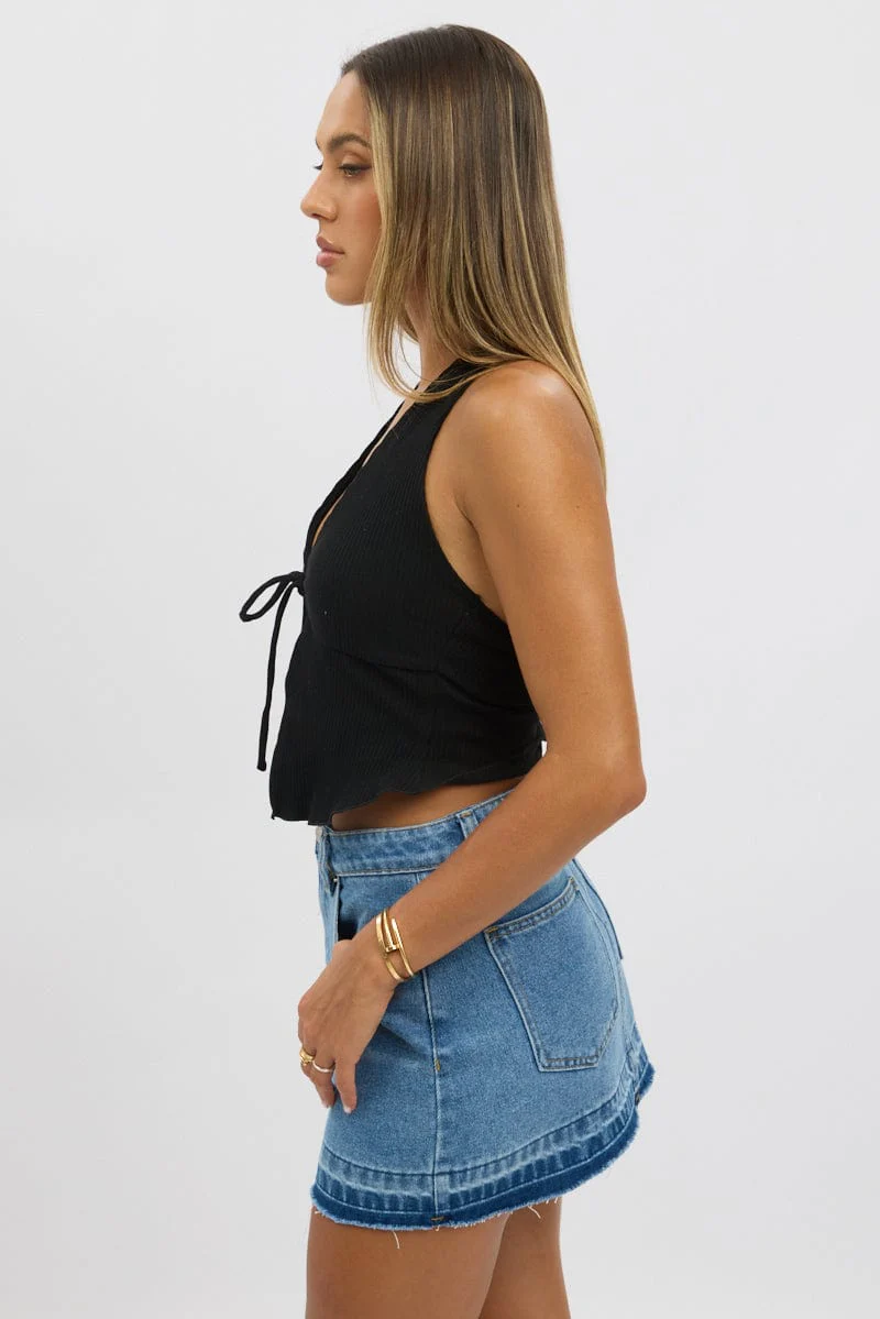 Black Halter Neck Top Rib - Image 4