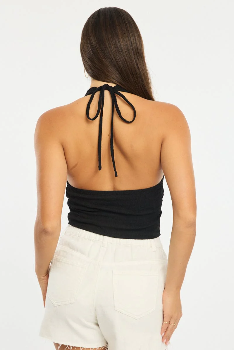 Black Halter Neck Top Textured - Image 4