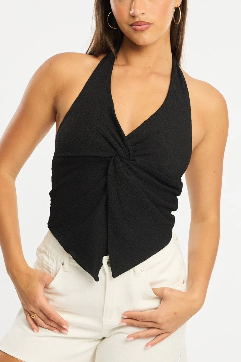 Black Halter Neck Top Textured - Image 5