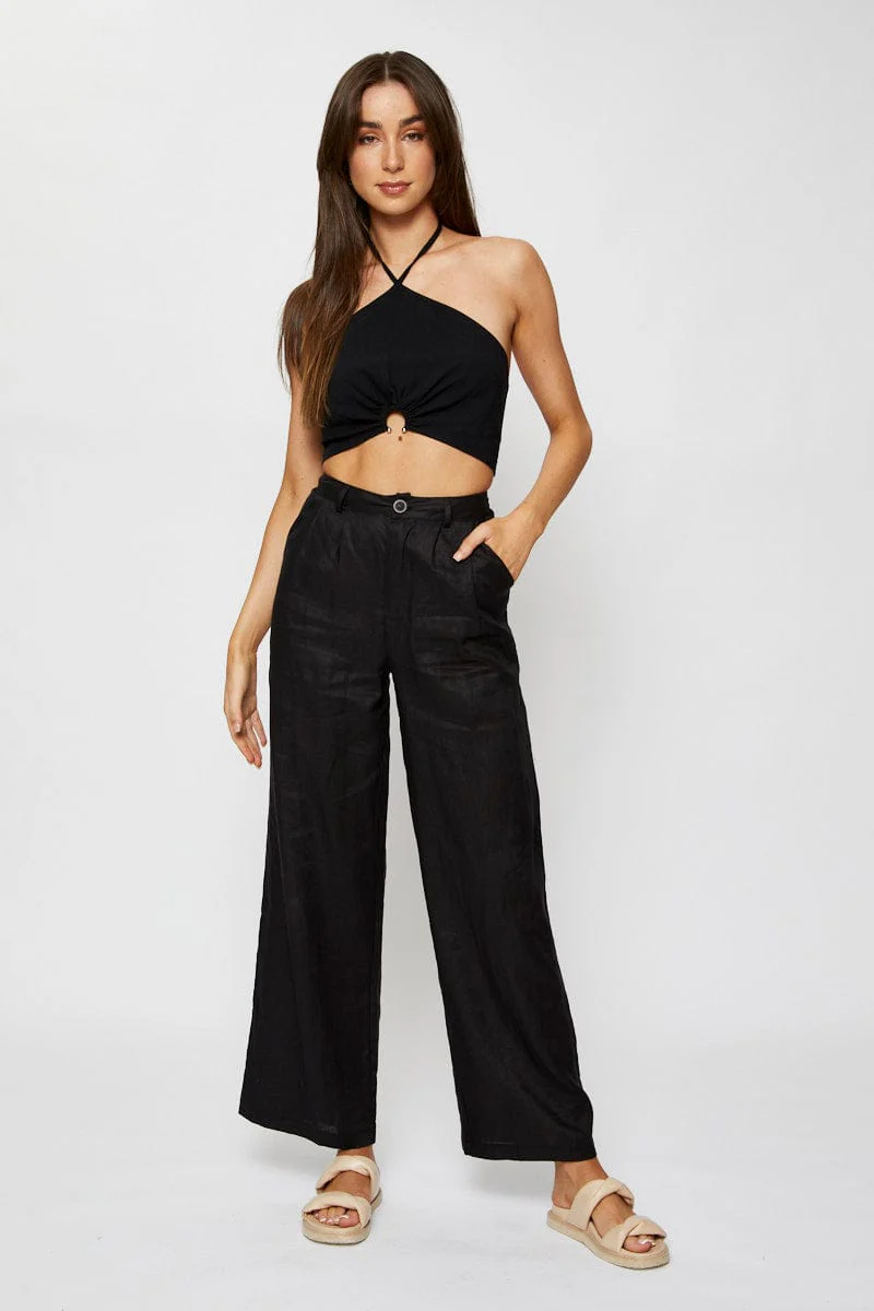 Black Halter Top Crop Tie Up - Image 3