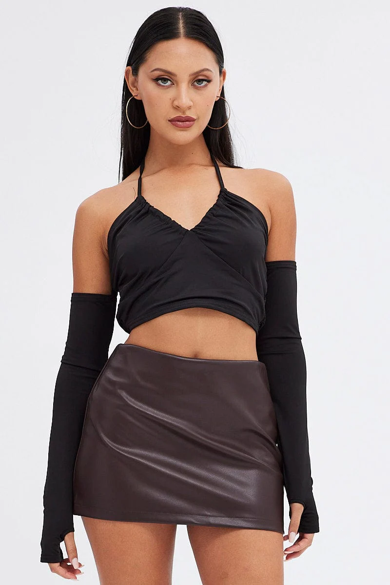Black Halter Top Long Sleeve Crop Top - Image 3