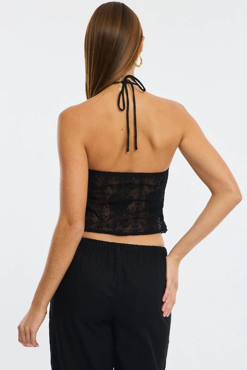 Black Halter Top Sleeveless Lace - Image 4