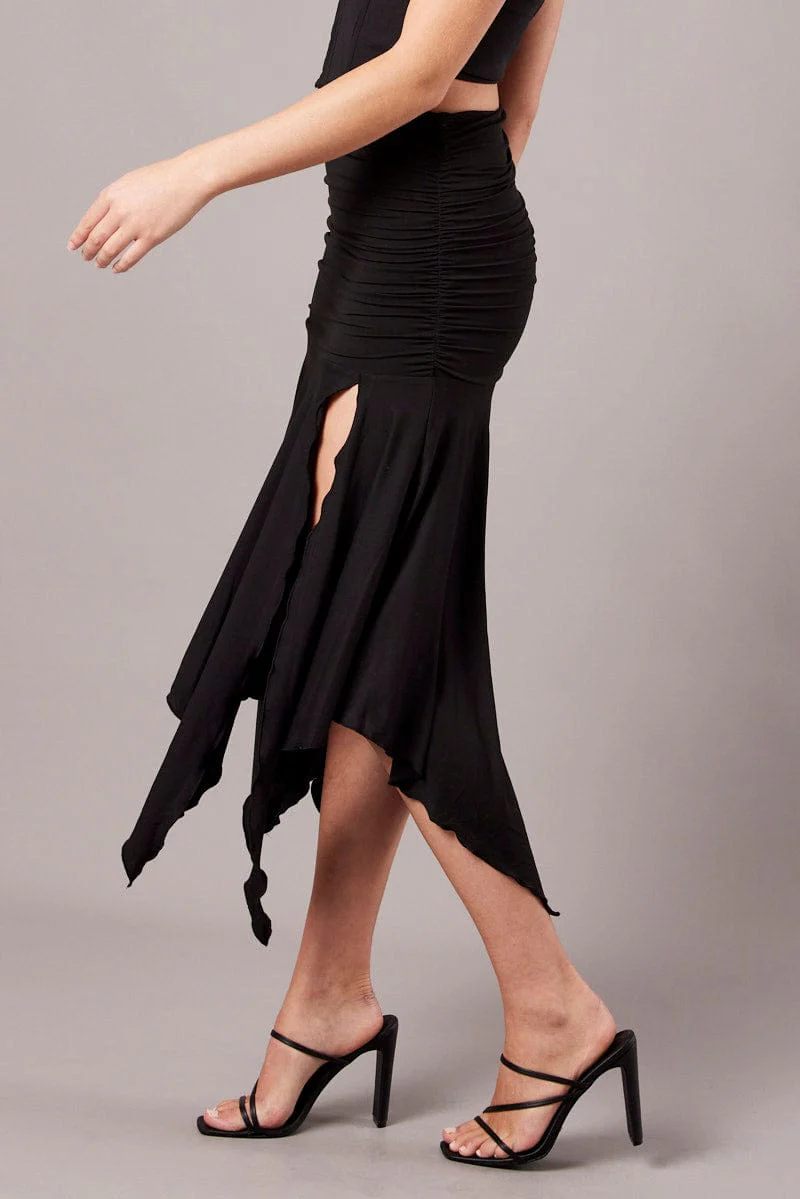 Black Handkerchief Midi Asymmetric Skirt - Image 4