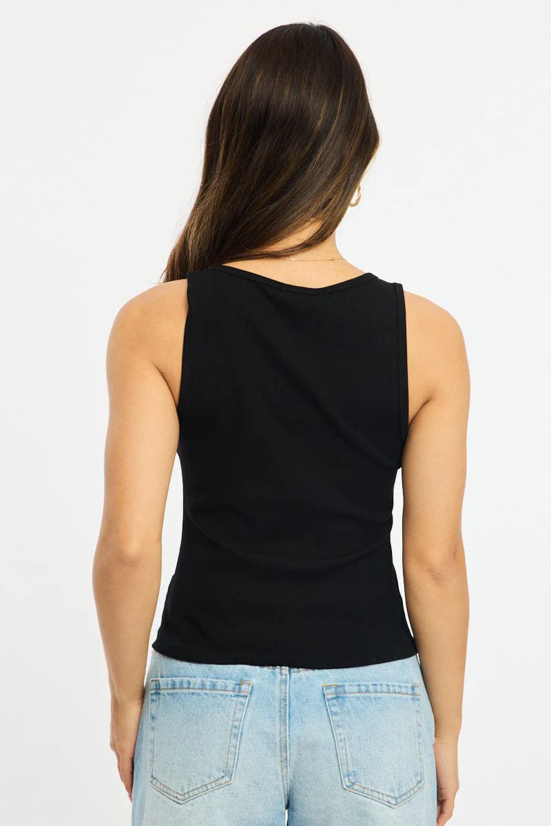 Black Henley Tank Top Sleeveless - Image 4