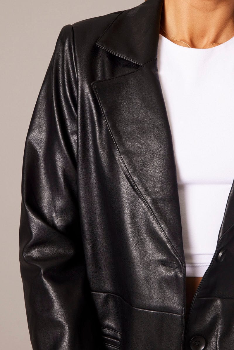 Black Jacket Faux Leather Collared - Image 6