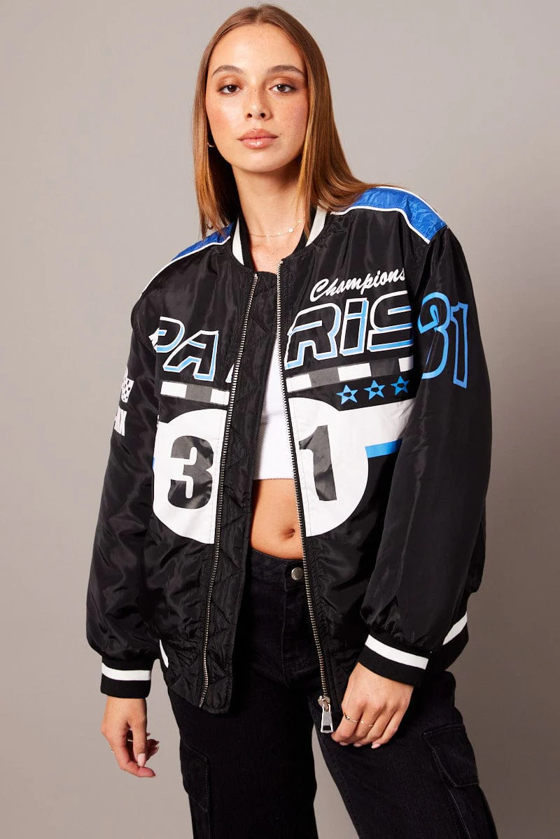 Black Jacket Long Sleeve Zip Thru Champions Print - Image 3