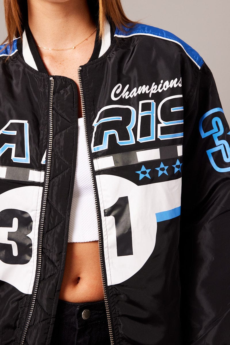Black Jacket Long Sleeve Zip Thru Champions Print - Image 6