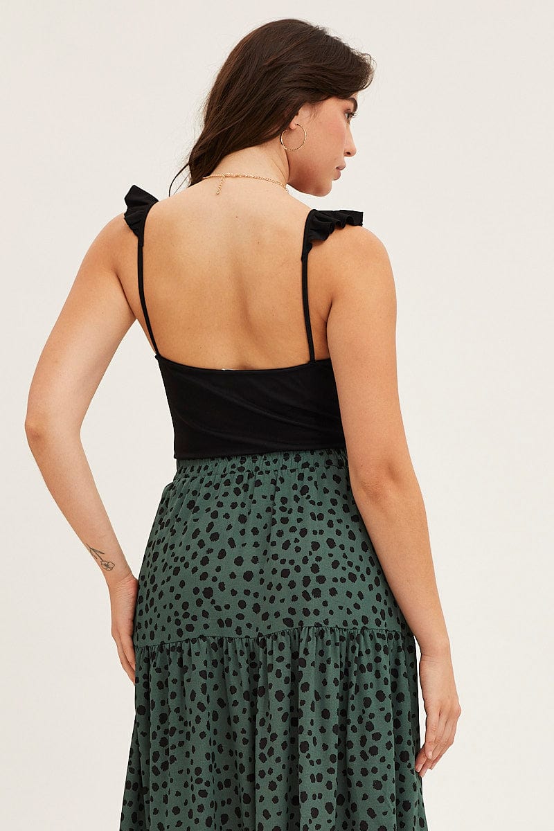 Black Jersey Sleeveless Ruffle Tie Front Bodysuit - Image 5