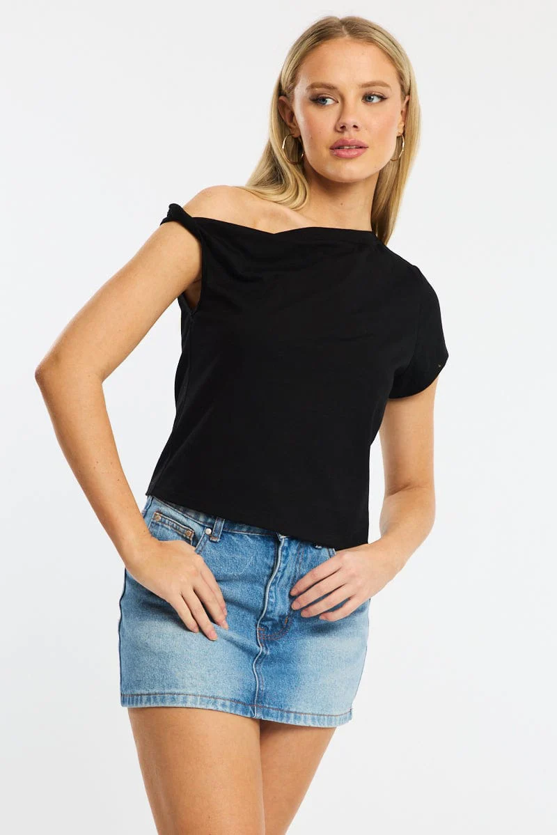 Black Jersey Tee Shirt Short Sleeve