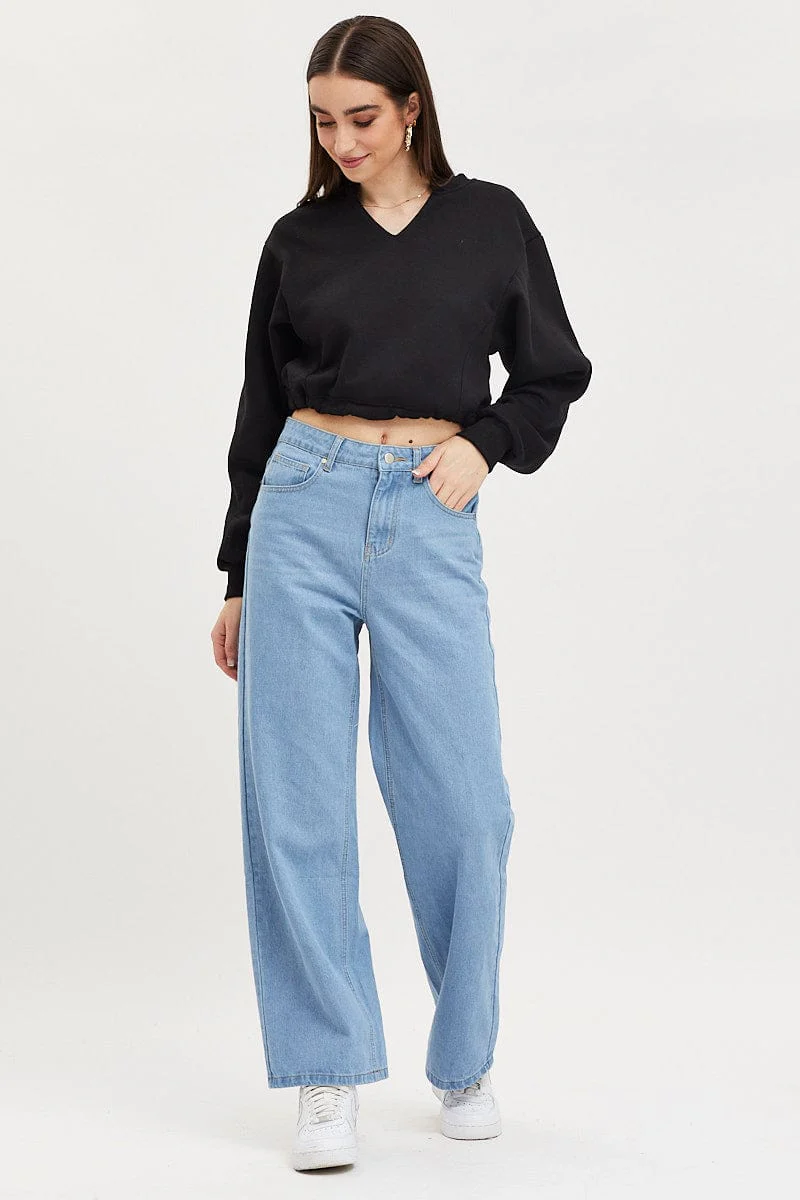 Black Jumper Long Sleeve V Neck - Image 2