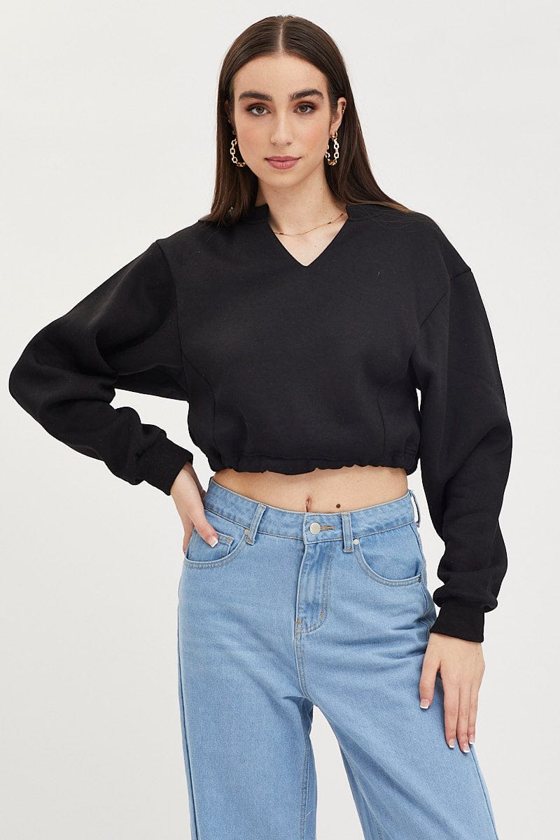 Black Jumper Long Sleeve V Neck - Image 3