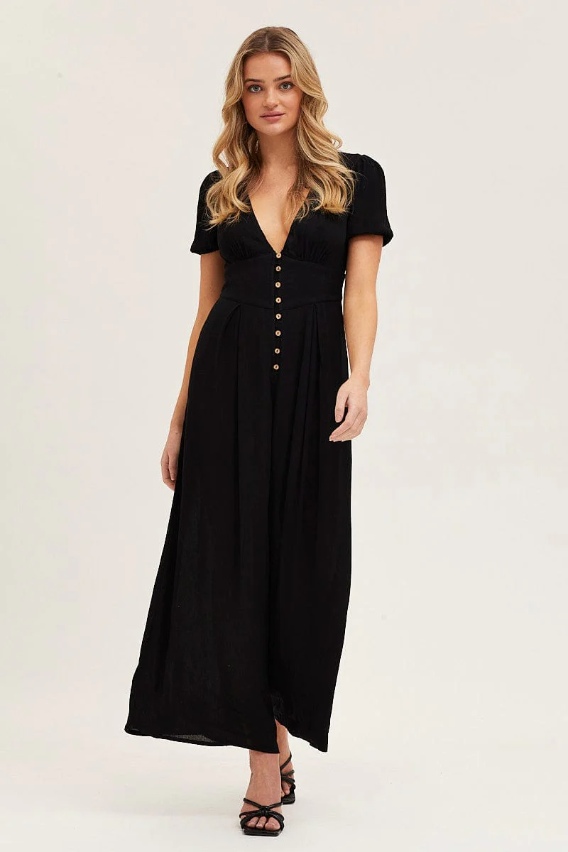 Black Jumpsuit Long Sleeve V Neck - Image 3