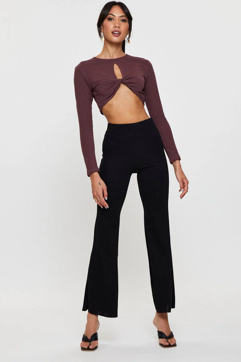 Black Keyhole Crop Top Long Sleeve - Image 2