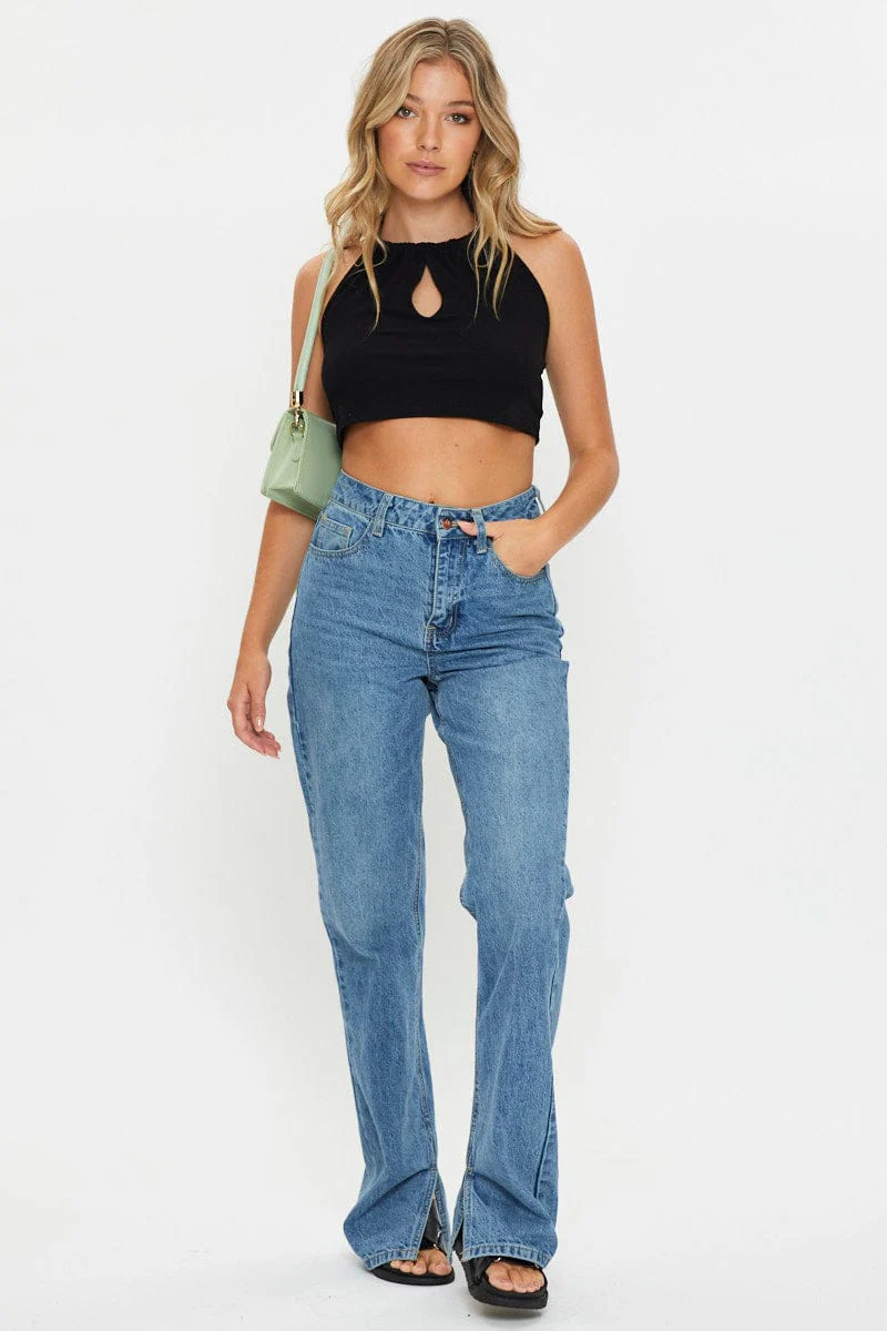 Black Keyhole Hole Halter Neck Top - Image 3