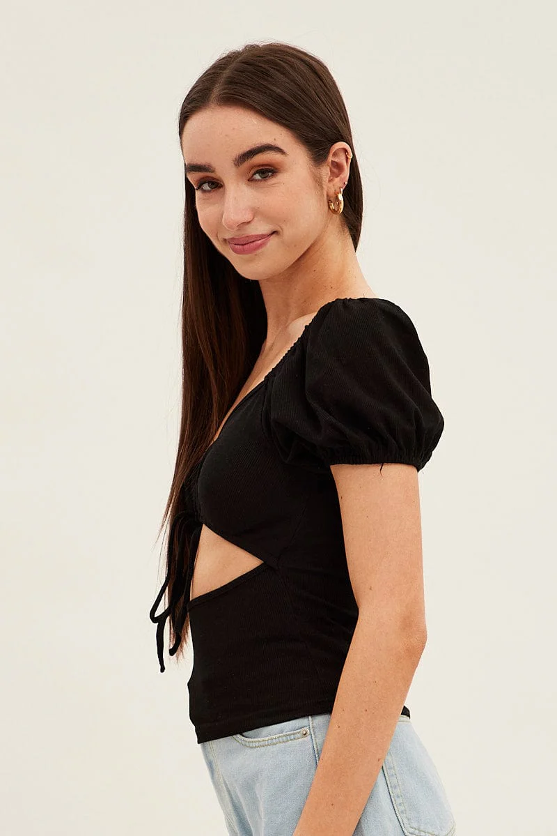 Black Keyhole Top Short Sleeve - Image 4