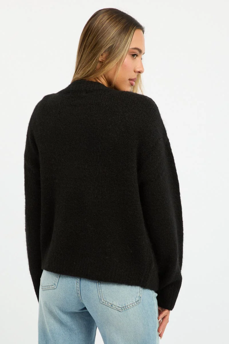 Black Knit Cardigan Crew Neck - Image 4