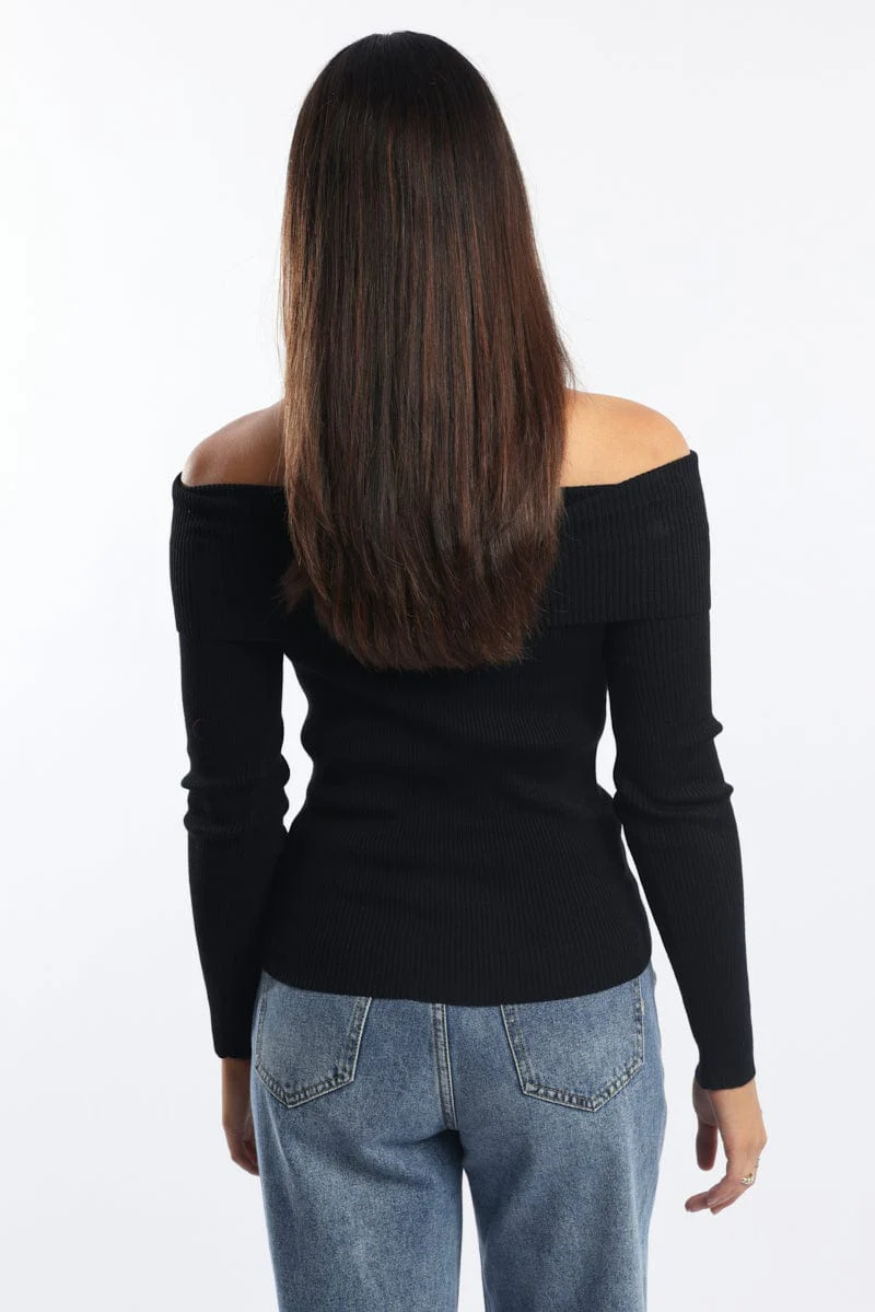 Black Knit Cardigan Long Sleeve Bardot - Image 4