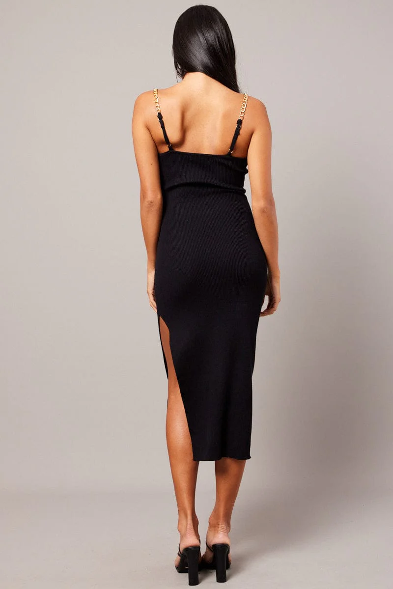 Black Knit Dress Chain Shoulder - Image 5