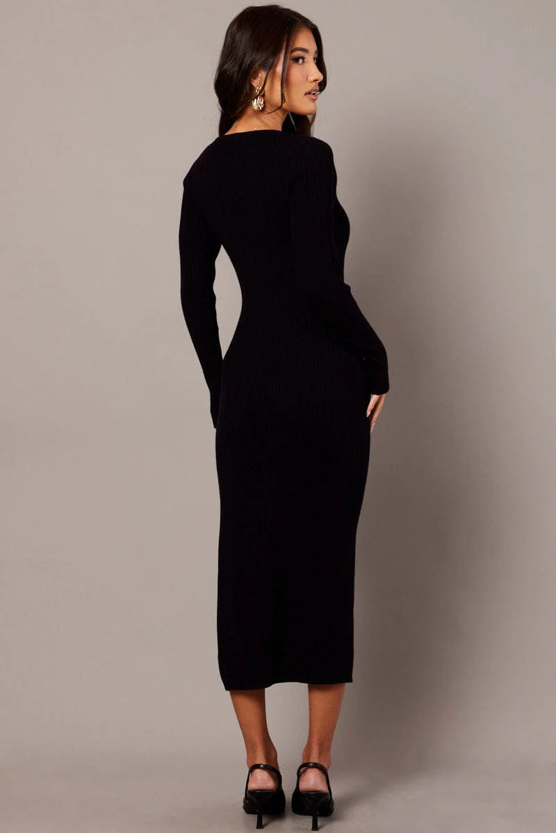 Black Knit Dress Long Sleeve Bodycon - Image 5