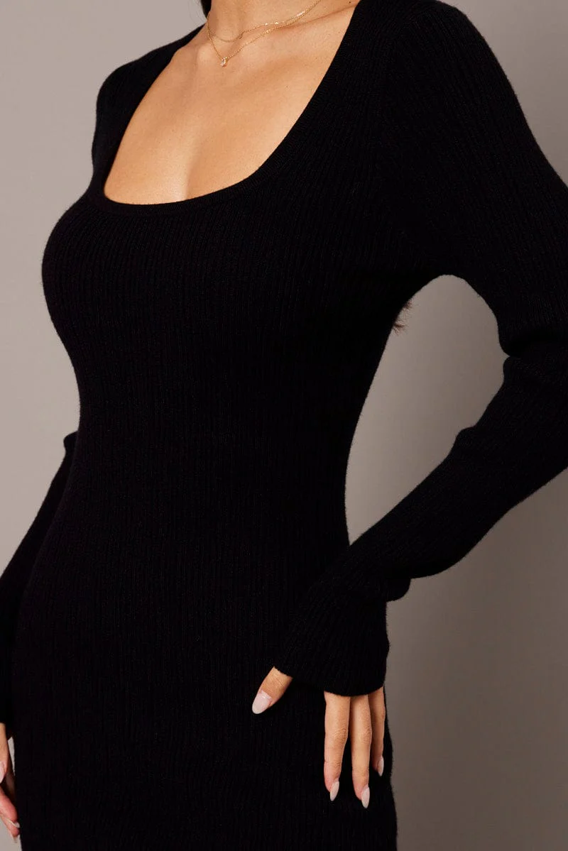 Black Knit Dress Long Sleeve Bodycon - Image 6