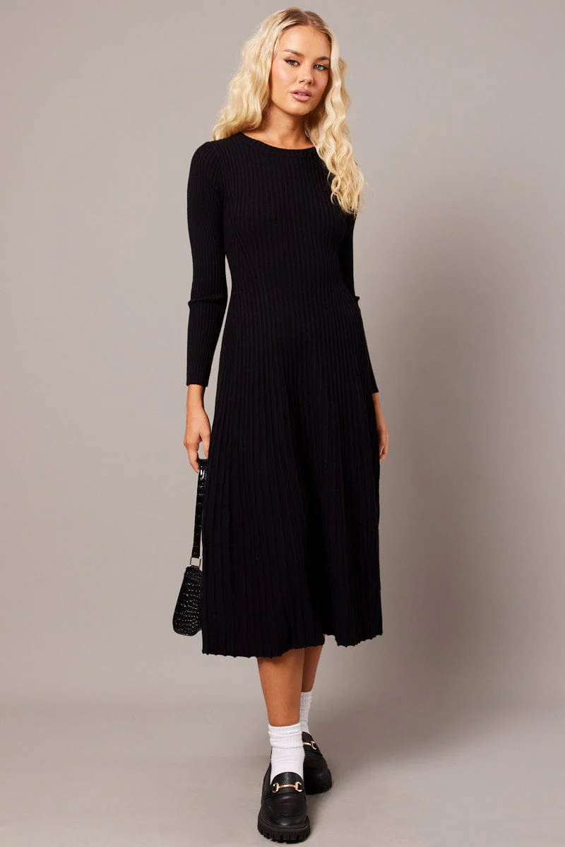 Black Knit Dress Long Sleeve - Image 2